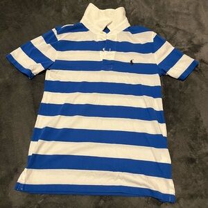 Polo Ralph Lauren rugby polo shirt Royal Blue stripped small(8) boys